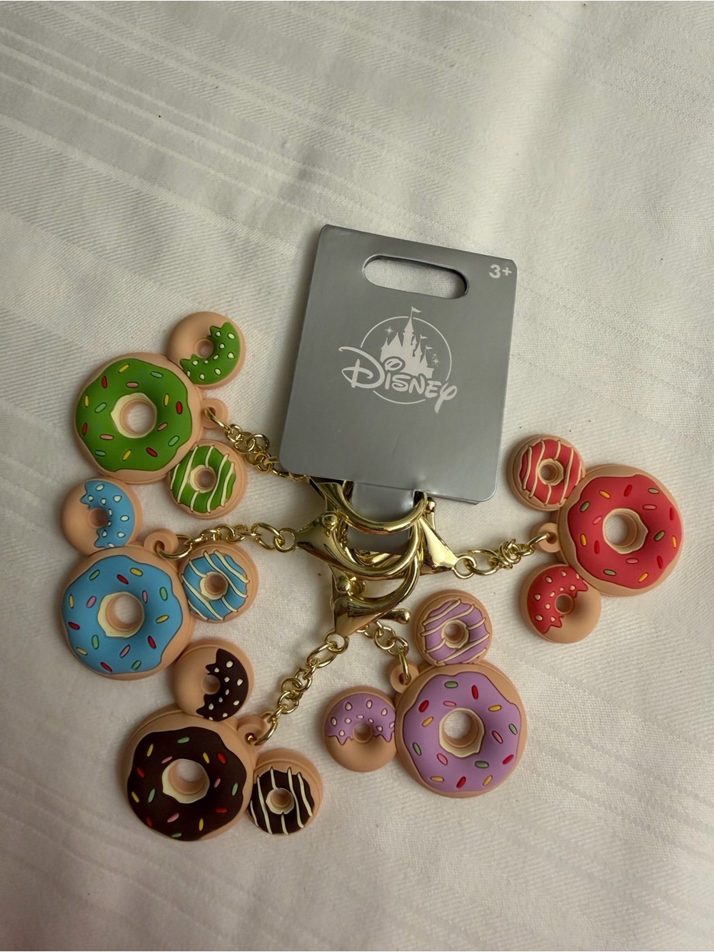 Disney Multicolor Mickey Donut Charm Keychain Set with Gold Hardware